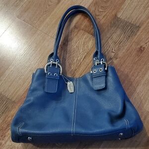 Tignanello Classic Blue Genuine Leather Shoulder Bag with Double Straps Purse